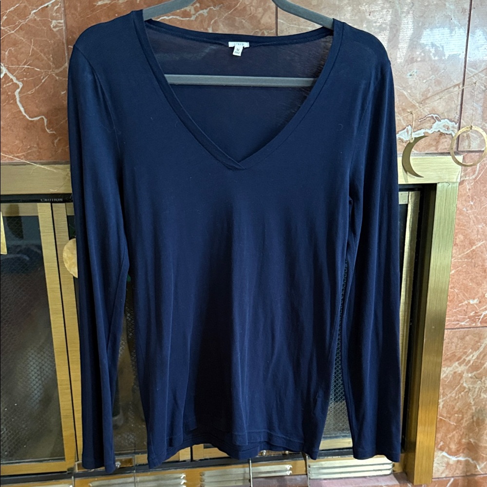 J. Crew Navy Blue V-Neck Women's Long Sleeve Buttery Soft Top Medium 100% Cotton